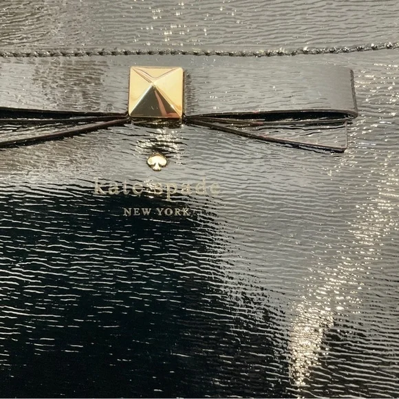 Kate Spade Hancock Park Angelina Crossbody Bag Black Shiny Leather - Picture 9 of 16